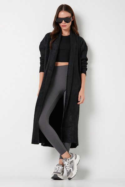 AC&Co / Altınyıldız Classics Siyah Oversize Fit Rahat Kesim Şal Yaka Triko Hırka