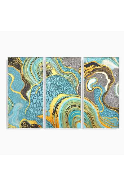 Luxcanva Set 3 Tablouri Canvas Flux Abstract Auriu 150x100 cm (3 x 50x100) cu...