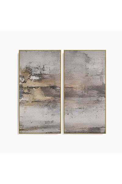 Luxcanva Set 2 Tablouri Canvas Abstract Gri 100x100 cm (2 x 50x100) cu Ramă A...