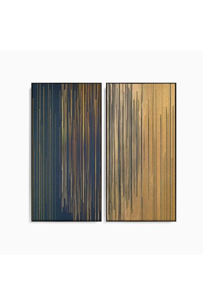 Luxcanva Set 2 Tablouri Canvas cu dungi aurii și negre 120x120 cm (2 x 60x120...
