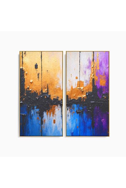 Luxcanva Set 2 Tablouri Canvas Orasul Abstract 140x140 cm (2 x 70x140) cu Ram...