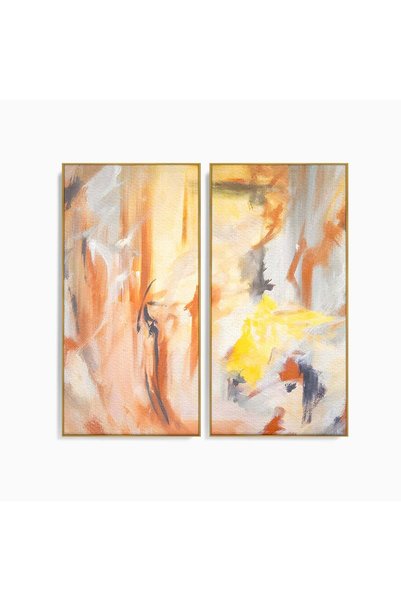 Luxcanva Set 2 Tablouri Pânză Maro și Aurie 100x100 cm (2 x 50x100) cu Ramă A...