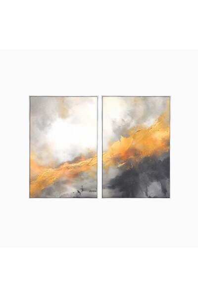Luxcanva Set 2 Tablouri Pânză Pictură Abstractă Auriu și Gri 160x120 cm (2 x ...