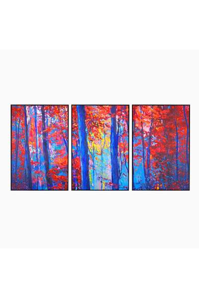 Luxcanva Set 3 Tablouri Canvas Padurea Rosie 120x60 cm (3 x 40x60) cu Rama Ne...