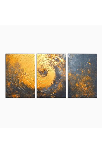 Luxcanva Set 3 Tablouri Canvas Vortexul Auriu 300x150 cm (3 x 100x150) cu Ram...