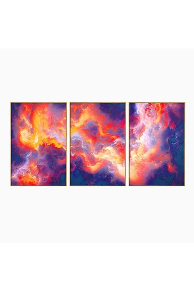 Luxcanva Set 3 Tablouri Canvas Colorful 210x100 cm (3 x 70x100) cu Rama Auriu...
