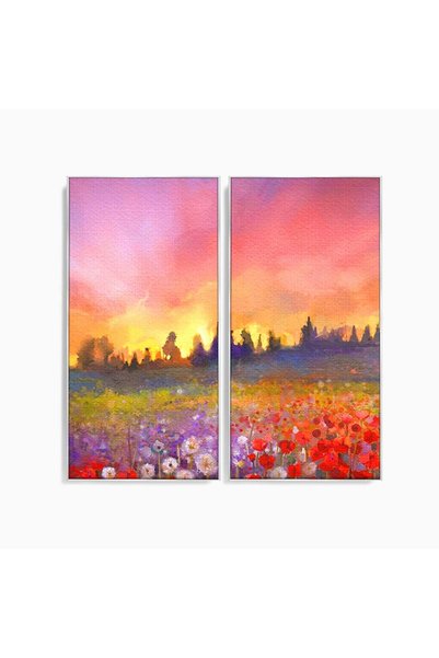 Luxcanva Set 2 Tablouri Canvas Vara Pe Campul Cu Flori 100x100 cm (2 x 50x100...
