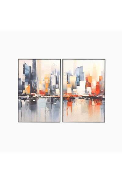 Luxcanva Set 2 Tablouri Canvas The City 160x120 cm (2 x 80x120) cu Rama Negru...