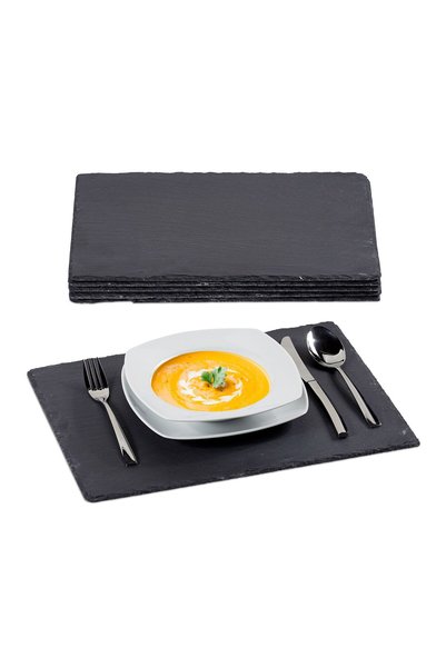 Relaxdays Set de 6 platouri de servire din ardezie, 40x30 cm, antracit