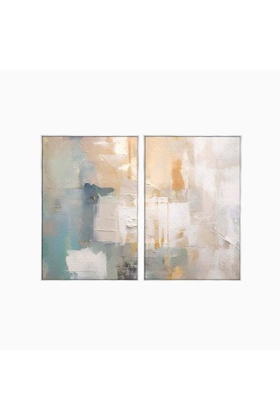 Luxcanva Set 2 Tablouri Canvas Alb 140x100 cm (2 x 70x100) cu Ramă Argintie O...