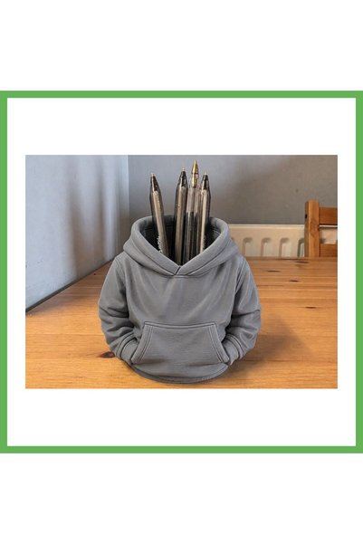 TheGencoo 3D Printed Hoodie with Pencil Holder - Desktop Organizer - Grey Gen01