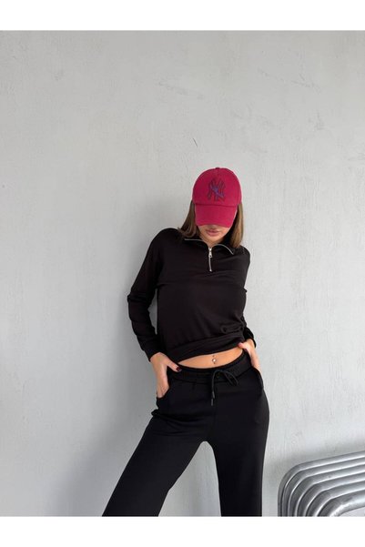 ÇEÇİM Yarım Fermuarlı Uzun Kollu Rahat Kesim Oversize Sweatshirt ve Pantolon Alt Üst Takım