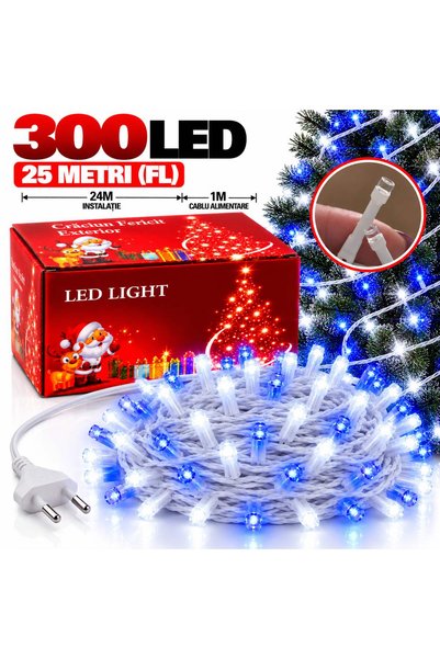 SHOP LIKE A PRO Instalație Luminoasă de Crăciun, 300 LED-uri, 25 Metri, Alb R...