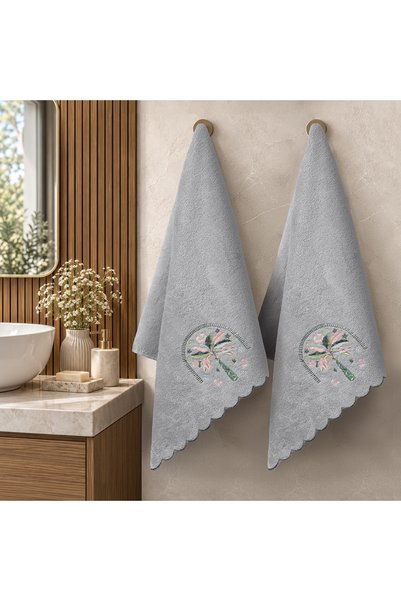 ALTINBAŞAK TEKSTİL Set de 2 prosoape Palmira cu broderie în formă de palmier de bambus, gri, 50x90, gri