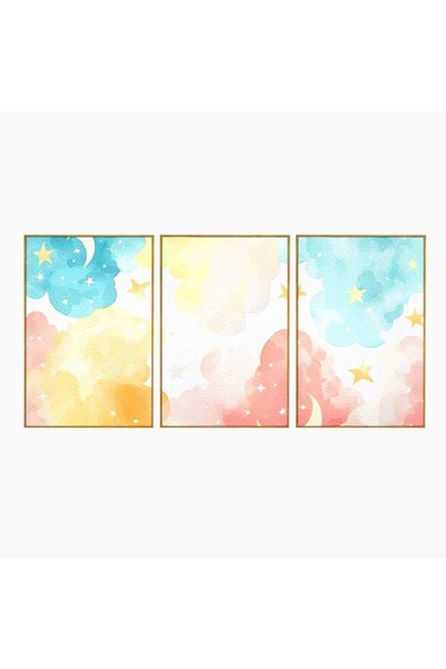 Luxcanva Set 3 Tablouri Canvas Norii Care Canta Stele 120x60 cm (3 x 40x60) c...