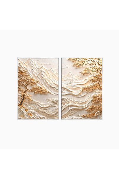 Luxcanva Set 2 Tablouri Canvas Peisaj Montan Aurit 80x60 cm (2 x 40x60) cu Ra...