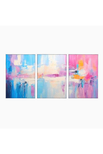 Luxcanva Set 3 Tablouri Canvas Pink Life 240x120 cm (3 x 80x120) cu Rama Argi...
