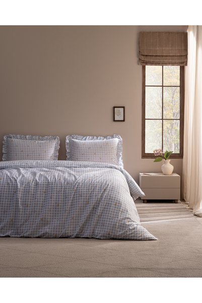 Madame Coco Ellie Double-Size 100% Cotton Ruffled Elastic Bed Sheet Set - Blue