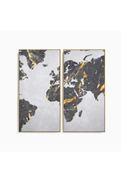 Luxcanva Set 2 Tablouri Canvas Lumea in Marmura si Aur 120x120 cm (2 x 60x120...
