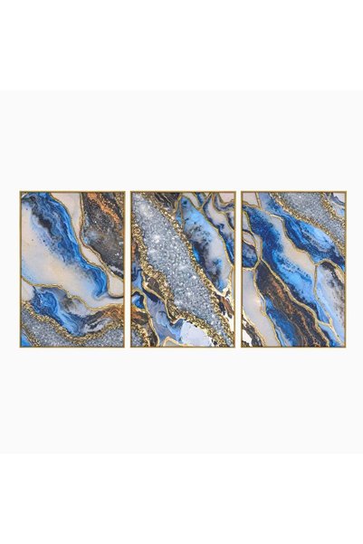 Luxcanva Set 3 Tablouri Canvas Marmura Albastra 240x120 cm (3 x 80x120) cu Ra...