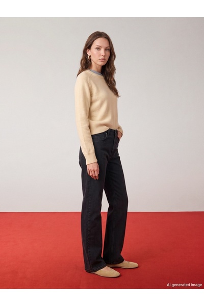 Dilvin 72393 100% Cotton Striped Wide Leg Jeans