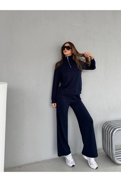 ÇEÇİM Yarım Fermuarlı Uzun Kollu Rahat Kesim Oversize Sweatshirt ve Pantolon Alt Üst Takım