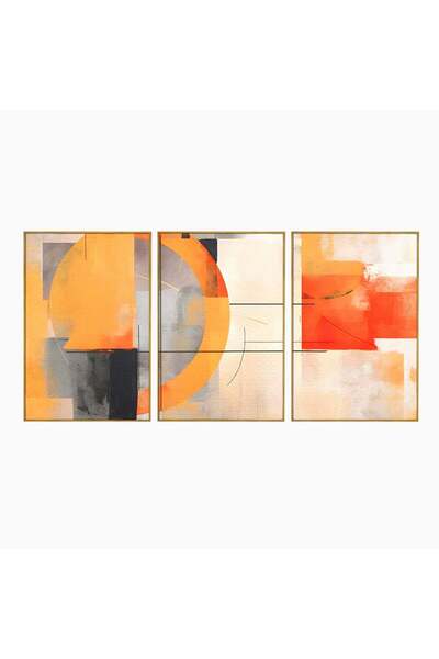 Luxcanva Set 3 Tablouri Canvas Cerc Galben Pictura Abstracta 210x100 cm (3 x ...