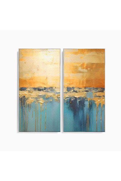 Luxcanva Set 2 Tablouri Canvas Albastru Contrast 140x140 cm (2 x 70x140) cu R...