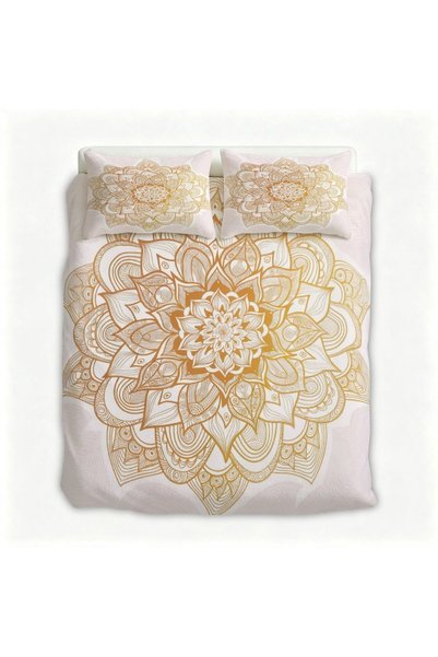 LEADER GLOBAL Flannel 3Pcs Duvet Set, Bohemian Decorative Bedding for All Room