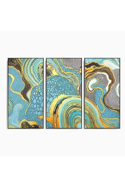 Luxcanva Set 3 Tablouri Canvas Flux Abstract Auriu 180x120 cm (3 x 60x120) cu...