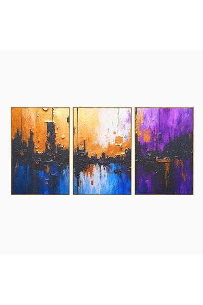 Luxcanva Set 3 Tablouri Canvas Orasul Abstract 210x100 cm (3 x 70x100) cu Ram...