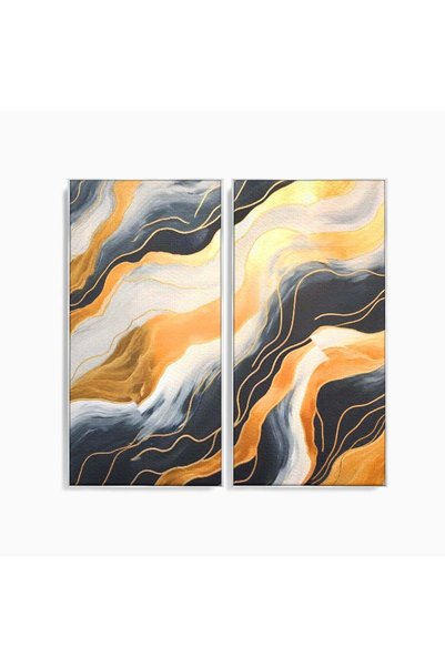 Luxcanva Set 2 Tablouri Canvas Valuri Aurii 140x140 cm (2 x 70x140) cu Rama A...