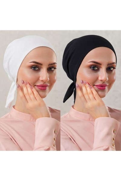 FLORA TEKSTİL 2 Pcs Hijab Stitched Combed Cotton Bonnet Non-Slip Cotton Bonne...