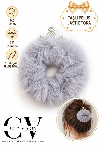 cityvision Studded Plush Gray Hair Clip