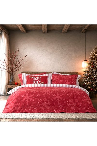 Nima Σετ Παπλωματοθήκης Holly Jolly Christmas, Μονό, Κόκκινο, 100% Βαμβάκι, 1...