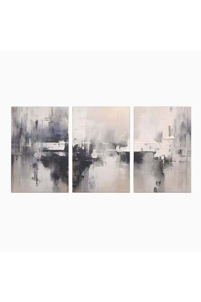 Luxcanva Set 3 Tablouri Canvas Abstract Gray 300x150 cm (3 x 100x150) pe Sasi...