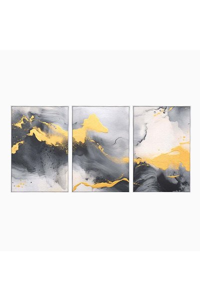 Luxcanva Set 3 Tablouri Canvas Flux Abstract Auriu 300x150 cm (3 x 100x150) c...