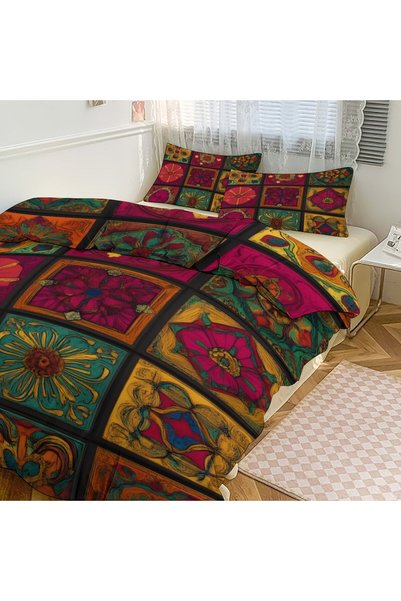 LEADER GLOBAL Chic Boho Household Bedding Set 3 Pieces, All Season Duvet Kit