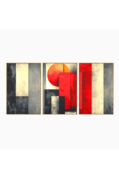 Luxcanva Set 3 Tablouri Canvas Granite Arse 120x60 cm (3 x 40x60) cu Rama Aur...