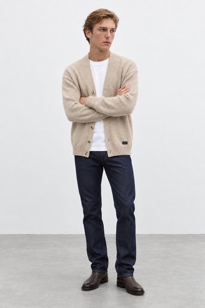 MAN EDITION Men’s Drop-Shoulder V-Neck Knit Cardigan | EE1005111322