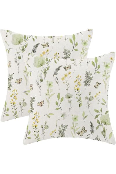 Yelajoy 2 Pcs Spring Pillow Covers 18x18 Inch, Sage Green Yellow Wild Flower ...