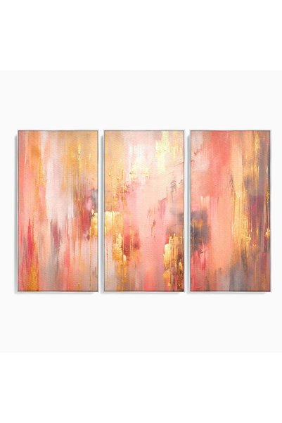 Luxcanva Set 3 Tablouri Canvas Rasarit Roz Auriu 180x120 cm (3 x 60x120) cu R...