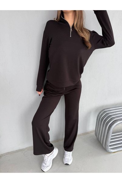 ÇEÇİM Yarım Fermuarlı Uzun Kollu Rahat Kesim Oversize Sweatshirt ve Pantolon Alt Üst Takım