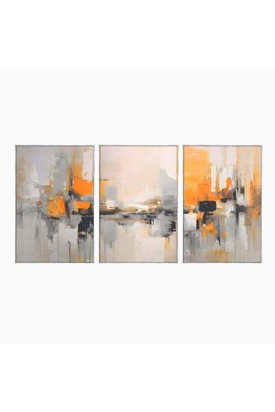 Luxcanva Set 3 Tablouri Canvas Pictura Gri 240x120 cm (3 x 80x120) cu Rama Ar...