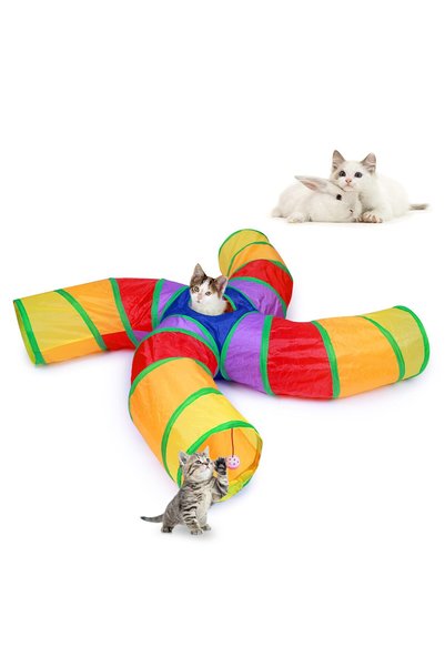 TERRIFI Cat Tunnel for Indoor Cats, 4 Way S Shape Collapsible Play Tube with ...