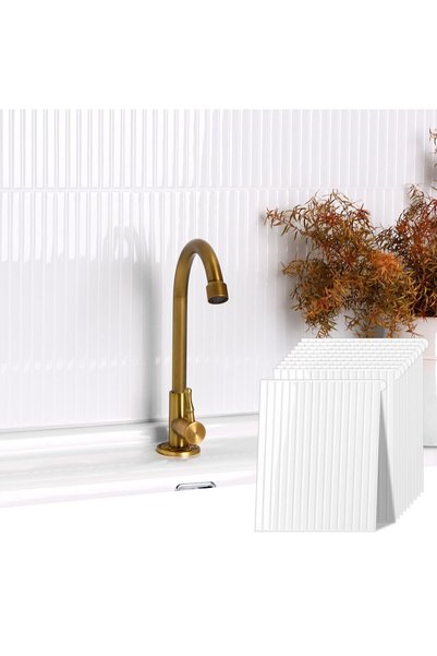 TERRIFI Peel and Stick Backsplash Tile, Self Adhesive White Glossy Slatted De...