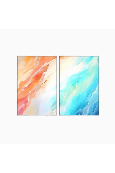 Luxcanva Set 2 Tablouri Canvas Culori Valuri 80x60 cm (2 x 40x60) cu Ramă Arg...