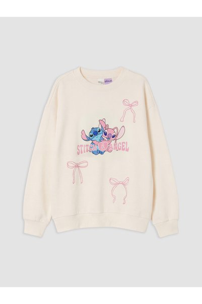 LC Waikiki Alita City Lcw Kids Ecru Stitch and Angel Printed Girls' Thick Swe...