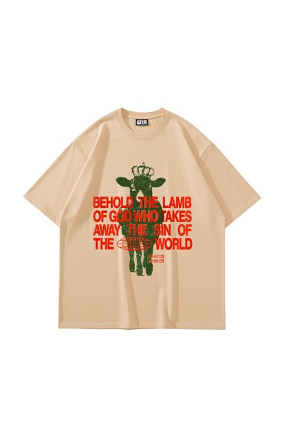 Sekizbiraltı Μπλουζάκι Unisex oversized σε μπεζ χρώμα με την επιγραφή «Behold...