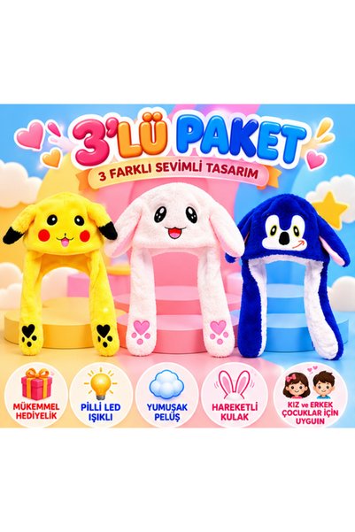 İG KNOCK KNOCK Knock Knock 3-Piece Set: LED-Lit, Moving-Eared Plush Hat—Rabbi...